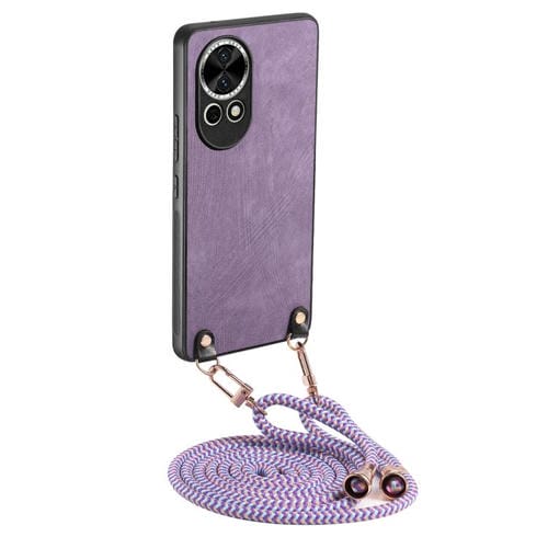 Funda de Cuero Vintage para Huawei Nova 12 con Parte Trasera de Policarbonato y Correa Cruzada (Morado)