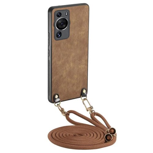 Funda de Cuero Vintage para Huawei P60 Pro con Policarbonato y Correa Cruzada (Marrón)