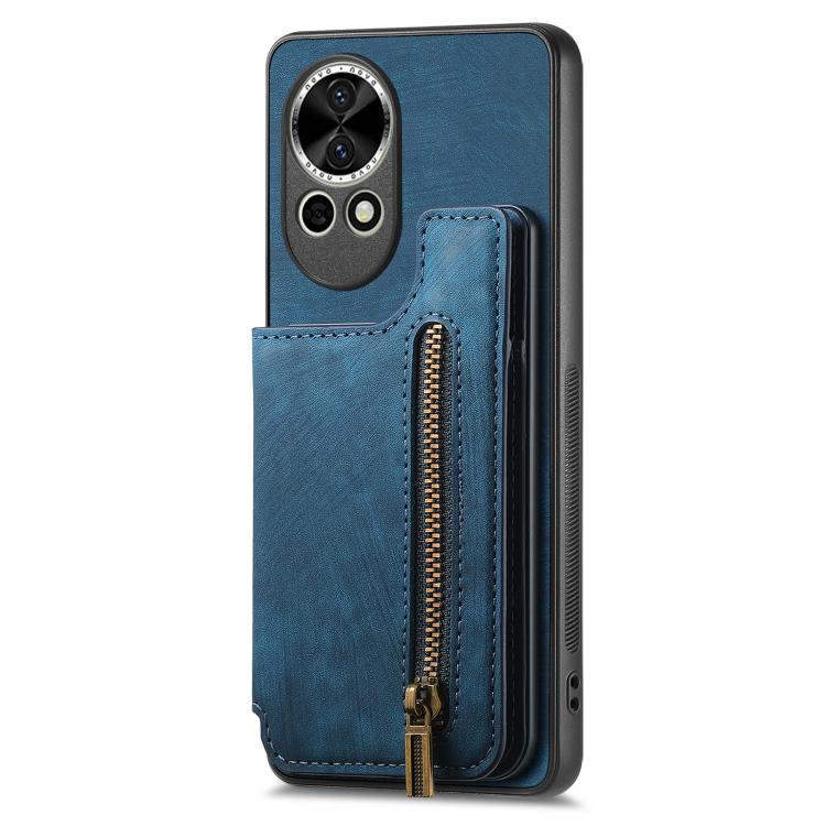 Funda de Cuero Retro con Cremallera y Billetera para Huawei Enjoy 70 (Azul)