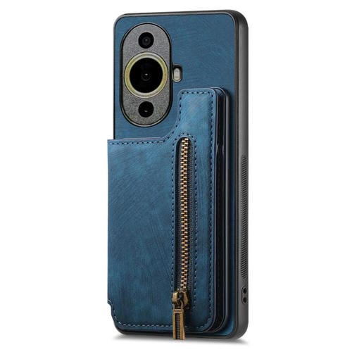 Funda de Cuero Retro con Cremallera para Huawei Nova 11 Pro (Azul)
