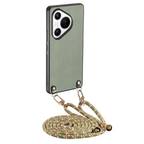 Funda de Cuero con Textura de Fibra de Carbono para Huawei Pura 70 con Correa Cruzada (Verde)