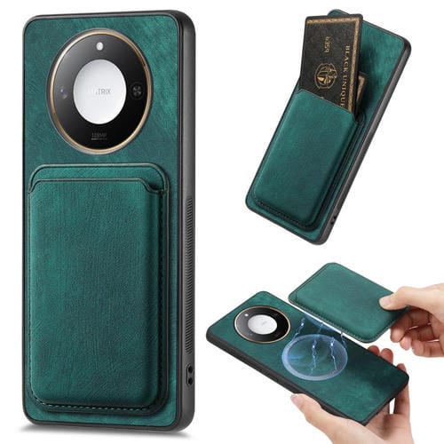 Funda para Teléfono Honor X60 5G con Tarjetero Cuero Retro y Cierre Magnético (Verde)