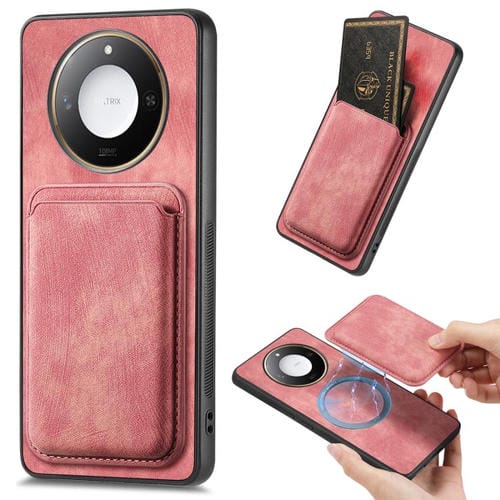 Funda para Teléfono Honor X60 Pro 5G con Tarjetero Cuero Retro y Cierre Magnético (Rosa)