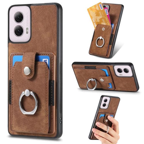 Funda para Teléfono Motorola Moto G Power 2024 5G con Tarjetero y Anillo Tacto de Piel (Marrón)