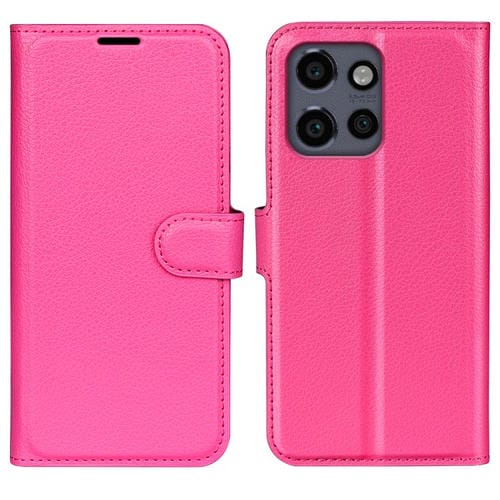 Funda de Cuero con Tapa Horizontal y Textura de Lichi para Motorola Moto 50 Neo 5G con Soporte (Rosa Rojo)