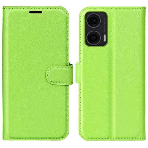 Funda de Cuero con Tapa Horizontal y Textura de Lichi para Motorola Moto G35 con Soporte (Verde)