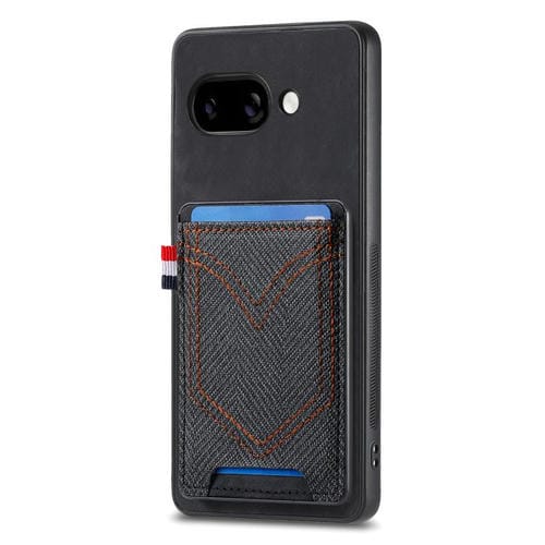 Funda de Piel con Textura Vaquera para Google Pixel 9A con Ranura para Tarjetas (Negro)