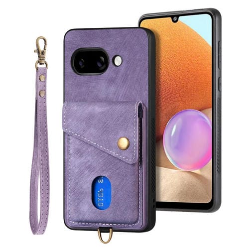 Funda de Cuero Plegable Tipo Billetera con Correa para Google Pixel 9A (Morado)