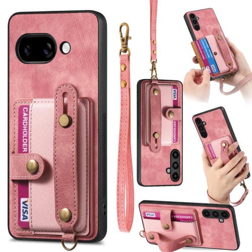 Funda de Cuero Tipo Billetera con Correa Cruzada para Google Pixel 9A (Rosa)