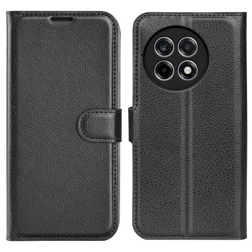Funda de Cuero para OnePlus Ace 5 Pro con Tapa Horizontal, Textura de Lichi y Soporte (Negro)