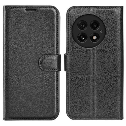 Funda de Cuero con Tapa Horizontal y Textura de Lichi para OnePlus 13 con Soporte (Negro)