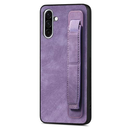 Funda de Cuero con Correa para la Muñeca Retro Samsung Galaxy A56 5G (Morado)