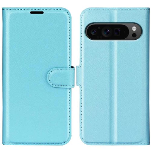 Funda de Cuero con Tapa Horizontal y Textura de Lichi para Google Pixel 9 Pro XL con Soporte (Azul)