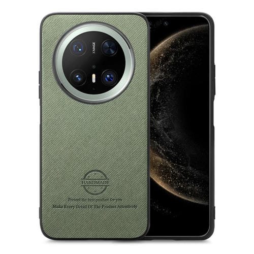 Funda de Piel de Sarga con Parte Trasera de Cuero para Huawei Mate 70 (Verde)