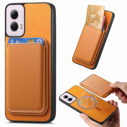 Funda Trasera de PU con Tarjetero Magsafe para Motorola Moto G55 Retro (Amarilla)