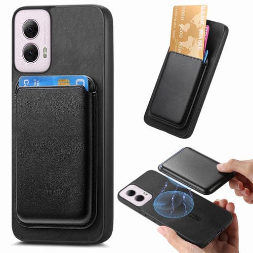 Funda Trasera de PU con Tarjetero Magsafe para Motorola Moto G 5G (2024) (Negro)