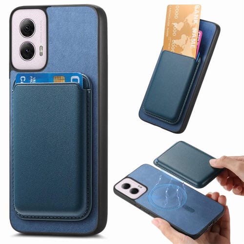 Funda Trasera de PU con Ranuras para Tarjetas Magsafe para Motorola Moto G Power 2024 5G (Azul)