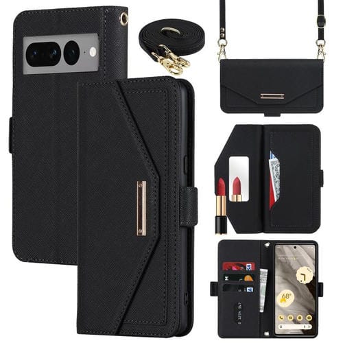 Funda de Cuero con Textura Cruzada y Cordón para Google Pixel 7 Pro (Negra)