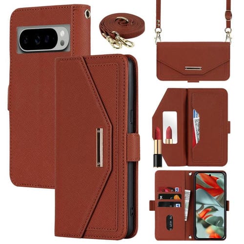 Funda de Cuero con Textura Cruzada y Cordón para Google Pixel 9 Pro XL (Marrón)