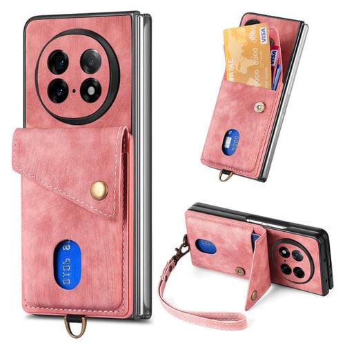Funda de Cuero Plegable con Correa para Oppo Find N5, Estilo Retro, con TaRJetero (Rosa)