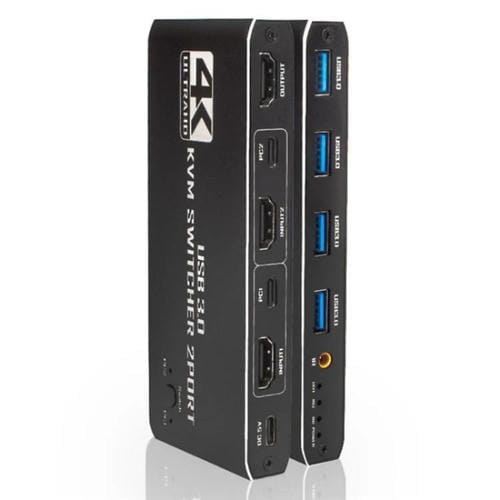 Conmutador KVM K2-1 4K 60 Hz para Compartir Monitor con 2 Entradas, 1 Salida, USB 3.0, HDMI 2.0 y Control Remoto