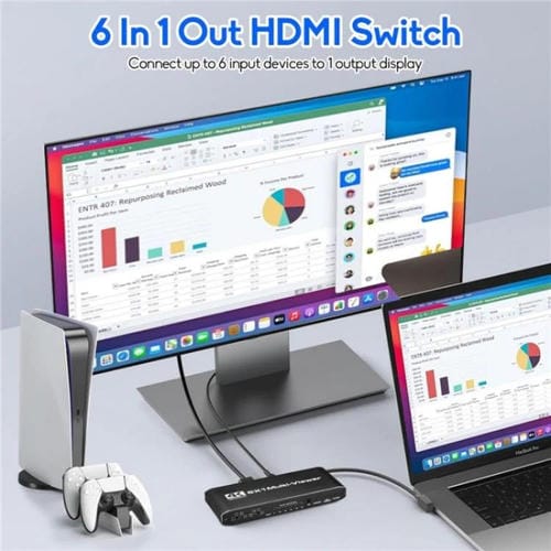 Conmutador sin Interrupciones Jqf2 4K 6 en 1 Divisor de Pantalla Multivisor HDMI Enchufe UE