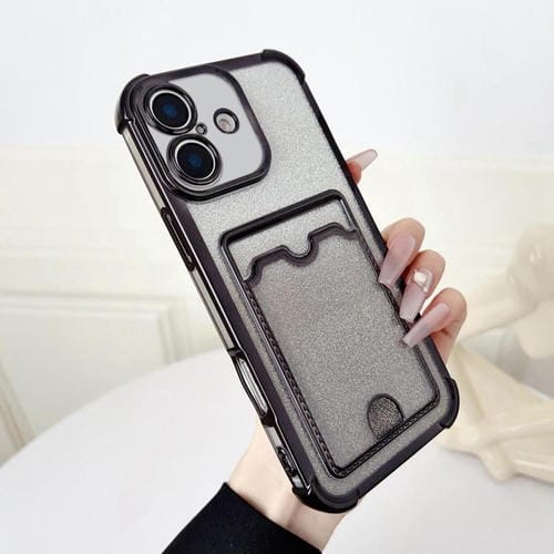 Funda de TPU con diseño de cuatro esquinas y purpurina galvanizada para iPhone 17 (negra)