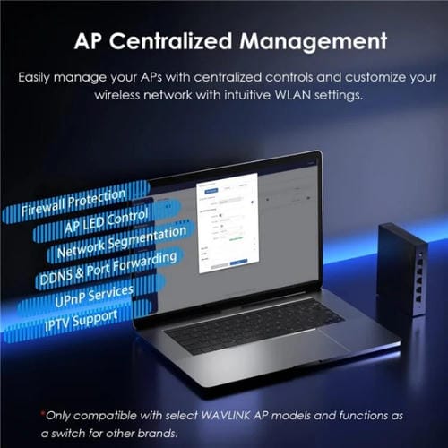 Conmutador PoE WAVLINK WN701AE IEEE 802.3AF/AT con detección automática y gestión centralizada de puntos de acceso. Enchufe: EE. UU.