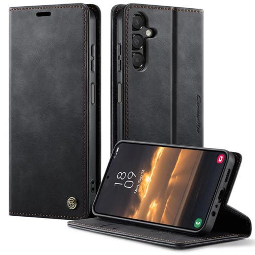 Funda CaseMe 033 para Samsung Galaxy A14, forro de piel de becerro, microfibra, con bloqueo RFID (negro)