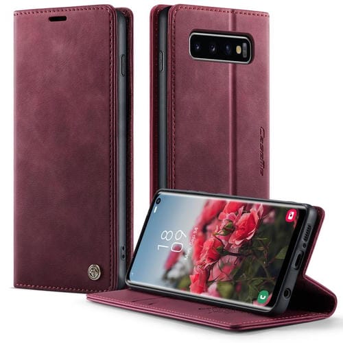 Funda CaseMe 033 para Samsung Galaxy S10+, forro de piel de becerro, microfibra, con bloqueo RFID (roja)