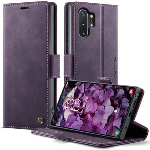 Funda CaseMe 033 para Samsung Galaxy Note10+, forro de piel de becerro, microfibra, con bloqueo RFID (morado)