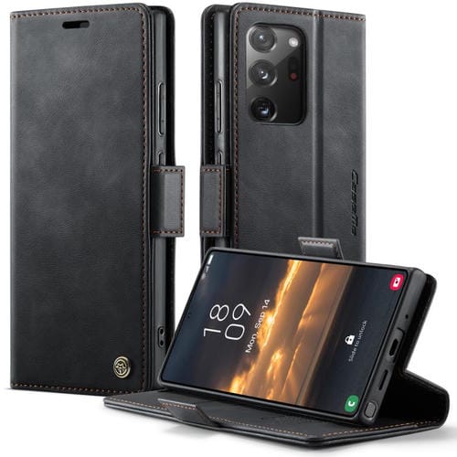 Funda CaseMe 033 para Samsung Galaxy Note20 Ultra, forro de piel de becerro, microfibra y bloqueo RFID (negra)