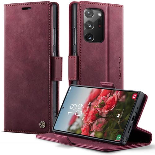 Funda CaseMe 033 para Samsung Galaxy Note20 Ultra, forro de piel de becerro, microfibra, con bloqueo RFID (roja)