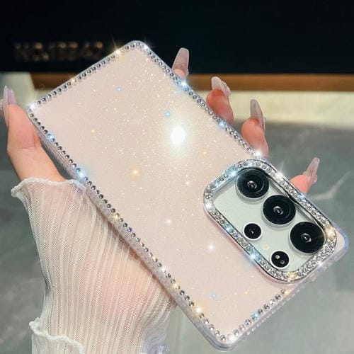 Funda de TPU con purpurina y diamantes de imitación para Samsung Galaxy A07 5G, anticaídas, 4 esquinas (rosa claro)