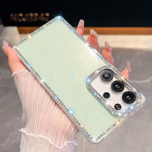 Funda de TPU con purpurina y diamantes de imitación para Samsung Galaxy A07 5G, anticaídas, 4 esquinas (verde claro)