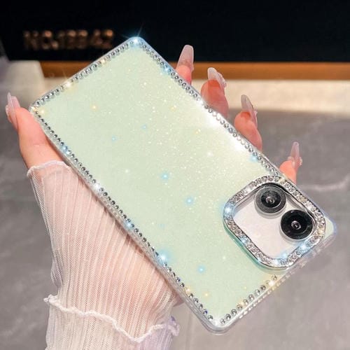 Funda de TPU con purpurina y diamantes de imitación para Samsung Galaxy A07 5G, anticaídas, 4 esquinas (verde claro)
