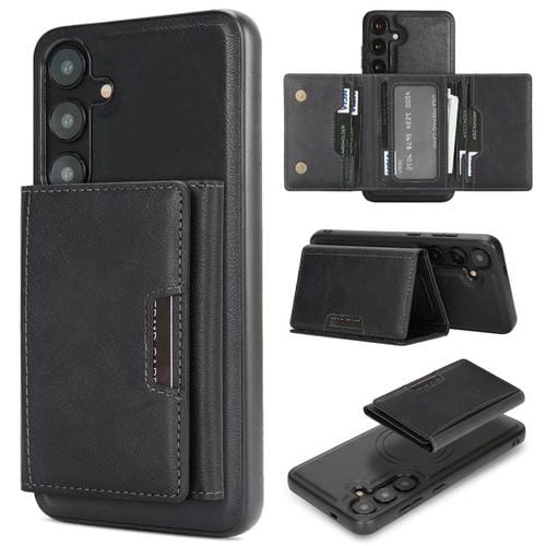 Funda de cuero plegable triple Kalebol con imán fuerte MagSafe para Samsung Galaxy S25 5G (negra)