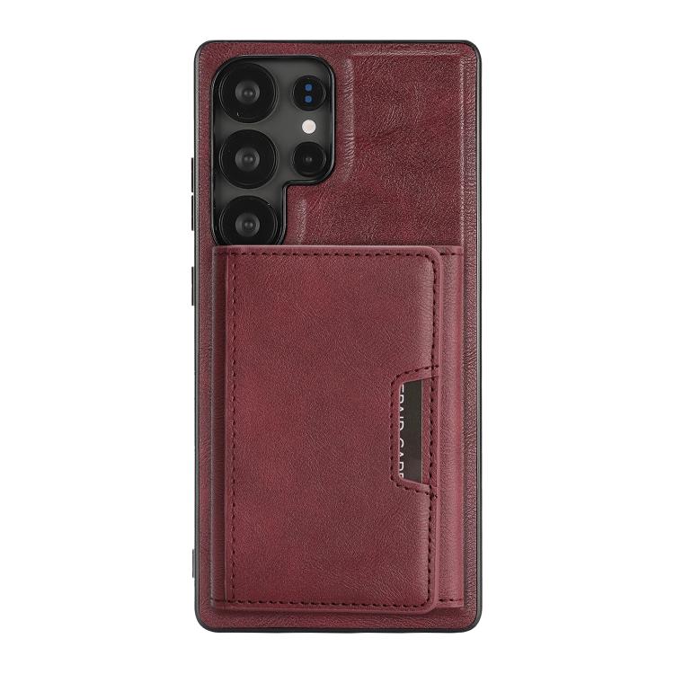 Funda de cuero plegable triple con imán fuerte MagSafe para Samsung Galaxy S22 Ultra 5G (rojo)