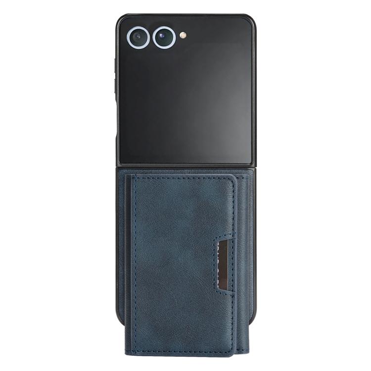 Funda de cuero plegable triple con imán fuerte Kalebol para Samsung Galaxy Z Flip7 (azul)