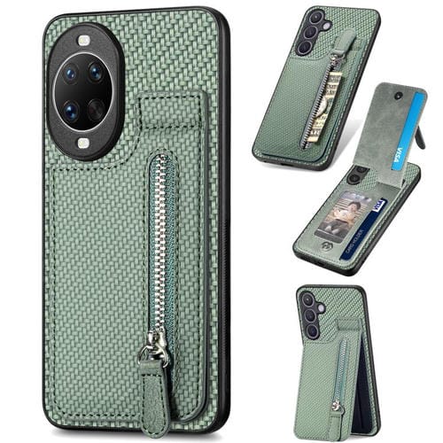 Funda de fibra de carbono con tapa vertical y cremallera para Huawei nova 14 Ultra (verde)