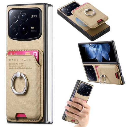 Funda magnética para Xiaomi Mix Fold 4, con anilla para tarjetas y tela de sarga (caqui)