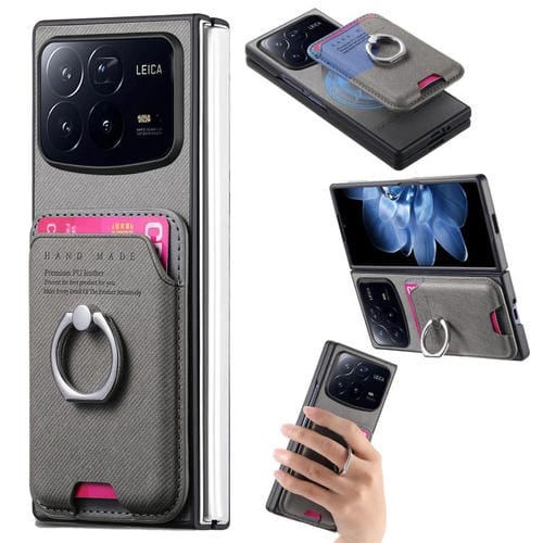 Funda de tela sarga con anillo magnético para Xiaomi Mix Fold 4 (gris)