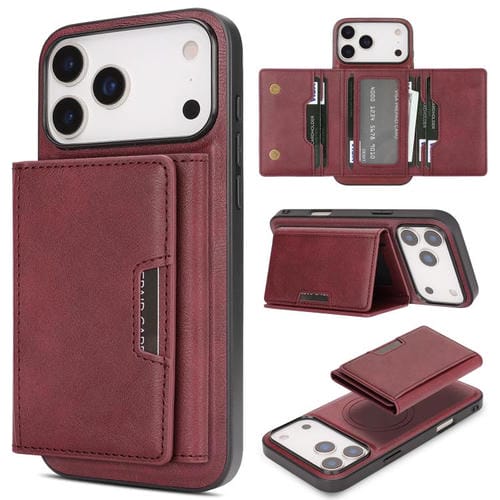 Funda de cuero plegable triple Kalebol con imán fuerte MagSafe para iPhone 17 Pro (roja)