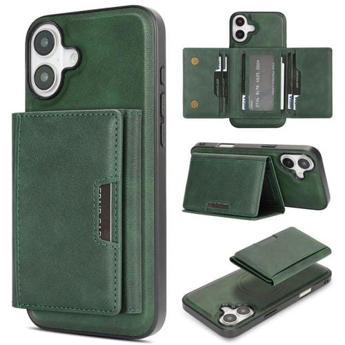 Funda de cuero plegable triple Kalebol con imán fuerte MagSafe para iPhone 17 (verde)
