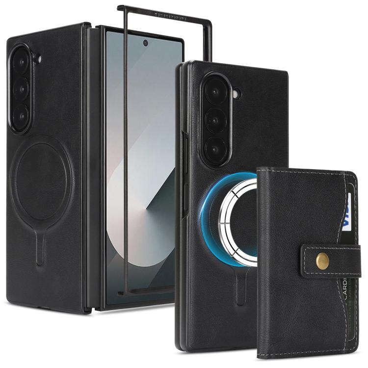 Funda de cuero con anillo MagSafe para Samsung Galaxy Z Fold6 (negro)