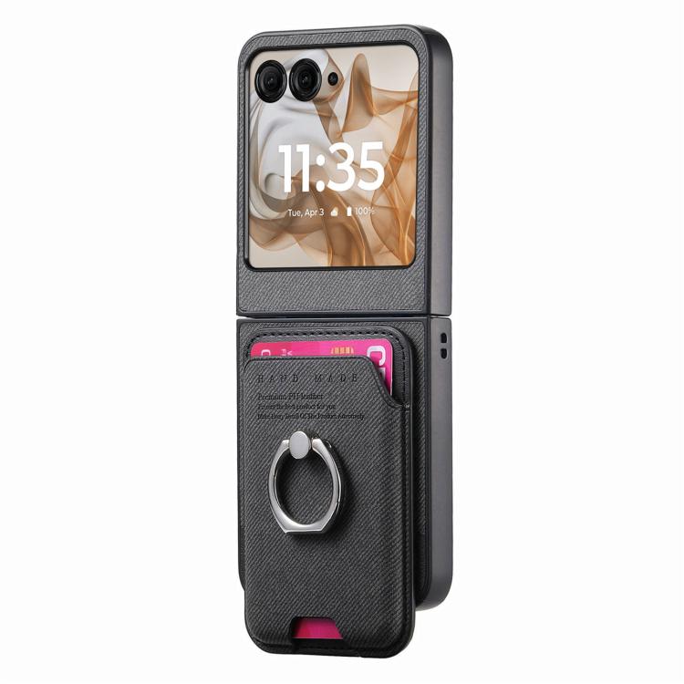 Funda de tela sarga con anillo magnético para Motorola Moto Razr 50/60 (negra)