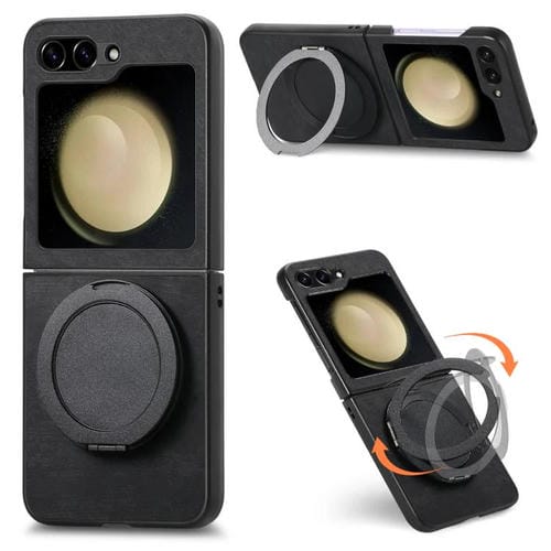 Funda de cuero retro con soporte giratorio para Samsung Galaxy Z Flip5 5G (negro)