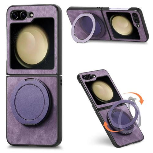 Funda de cuero retro con soporte giratorio para Samsung Galaxy Z Flip5 5G (morado)