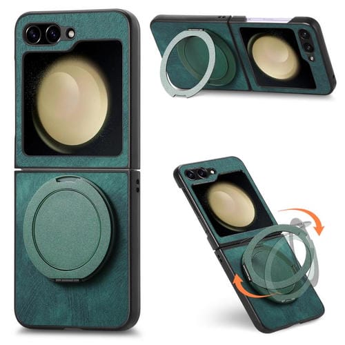 Funda de cuero retro con soporte giratorio para Samsung Galaxy Z Flip5 5G (verde)