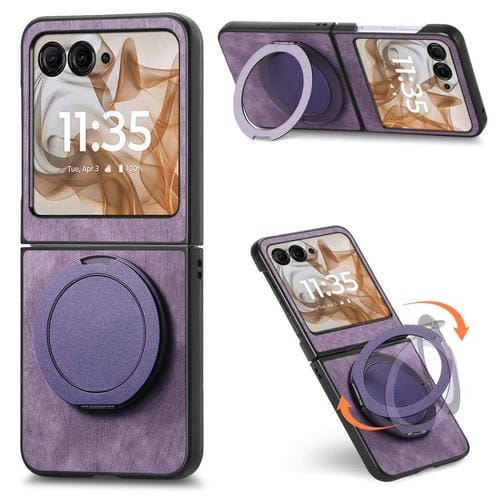 Funda de cuero retro con soporte giratorio para Motorola Moto Razr 50 (morado)